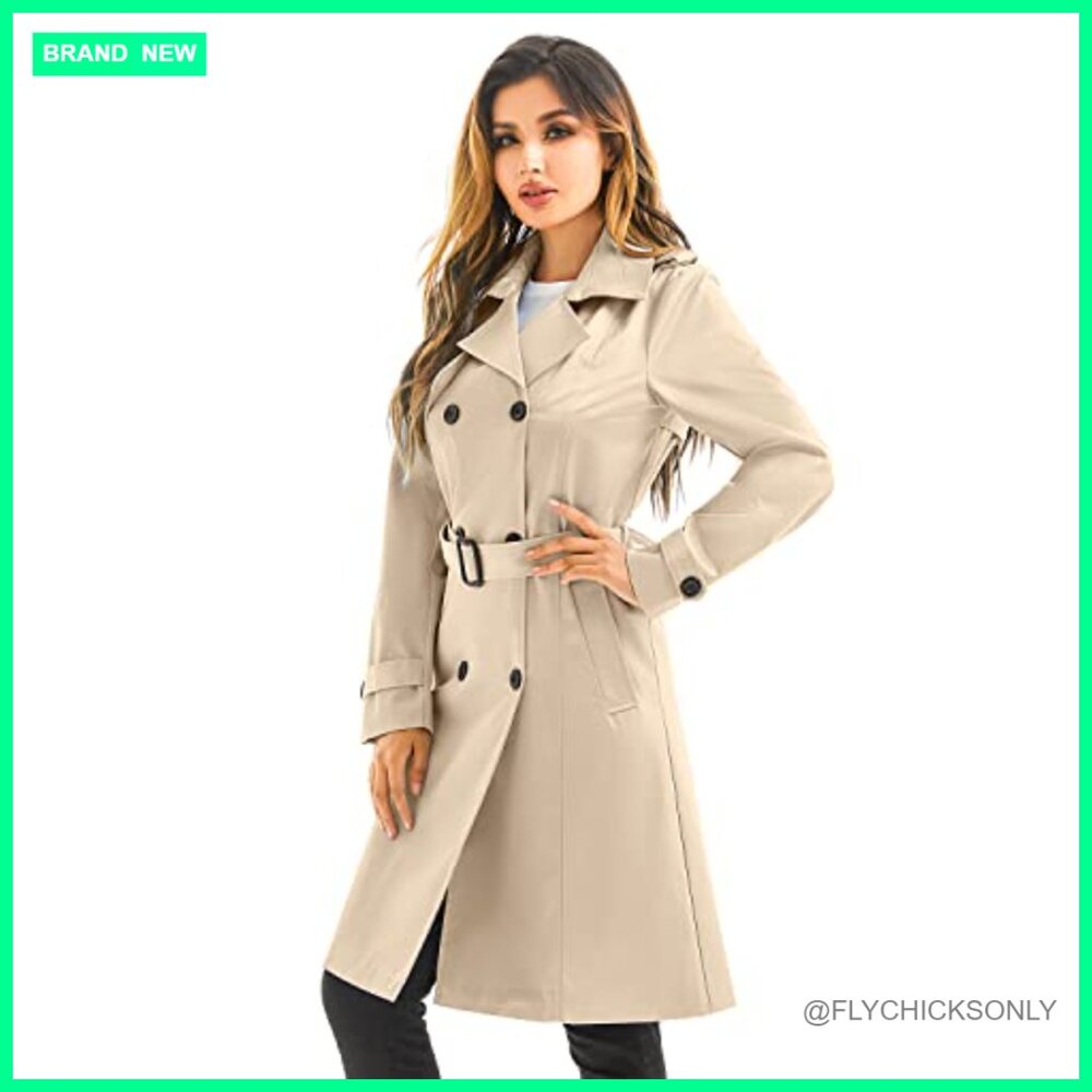 Waterproof Long Trench Coat Double Breasted Windbreaker with Detachable Hood - Picture 6 of 6